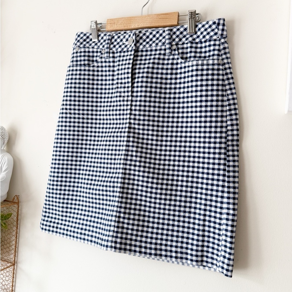 Talbots Navy and White Gingham Denim A-Line Skirt Size 2 Preppy Casual Coastal - Picture 5 of 12